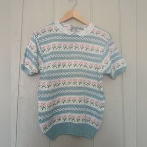 Vintage Knit Floral Danty Collared Shirt Avon Fashions Size Medium